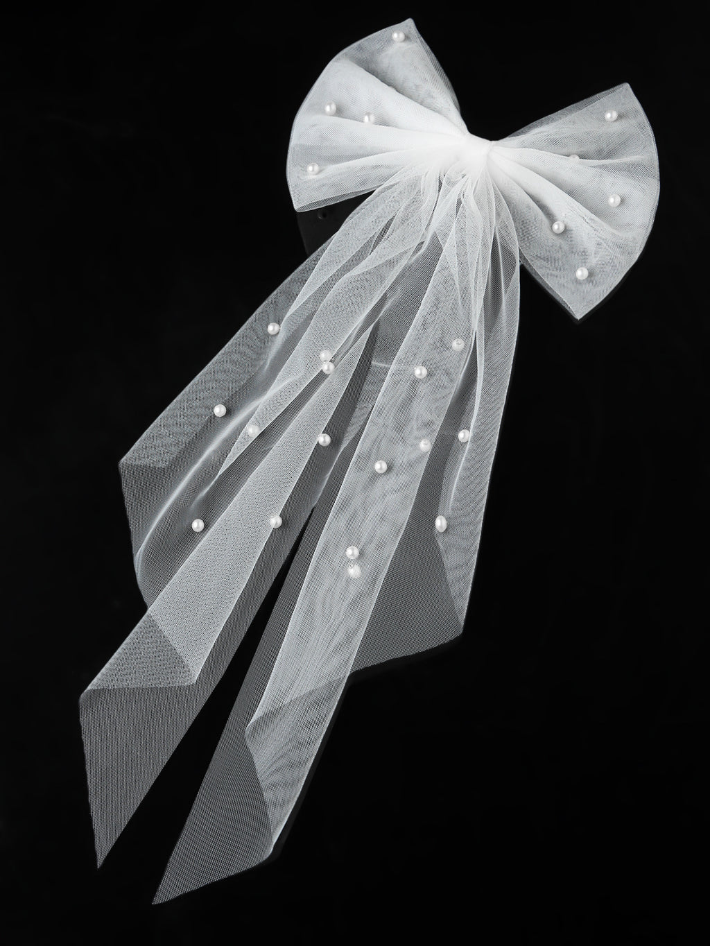 Tulle Bow Hair Clip With Long Streamers - 08White