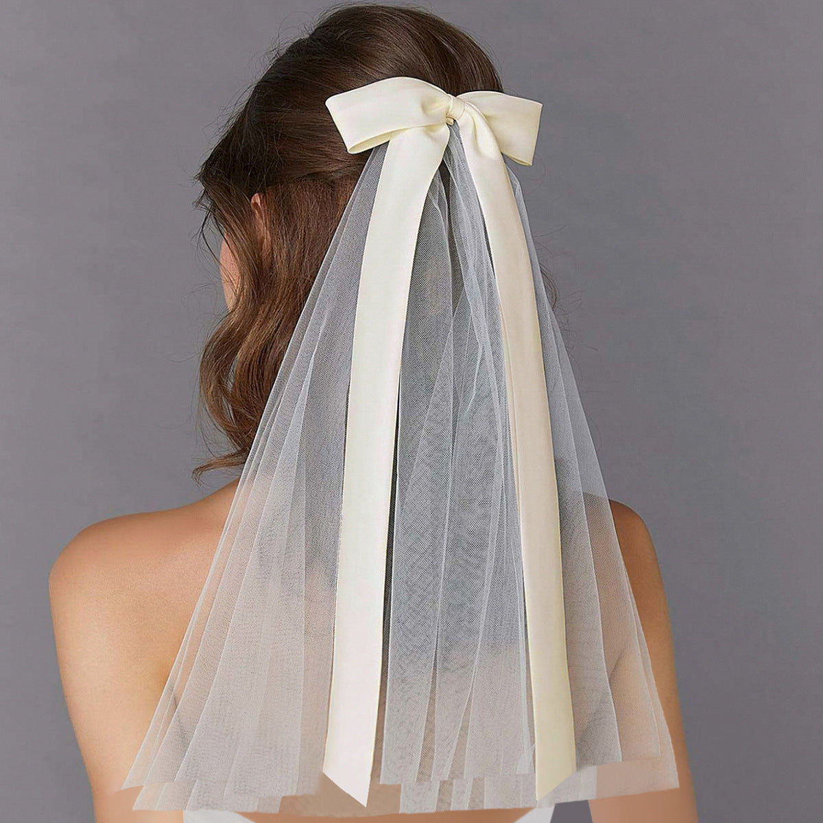 Tulle Bow Hair Clip With Long Streamers - 09White