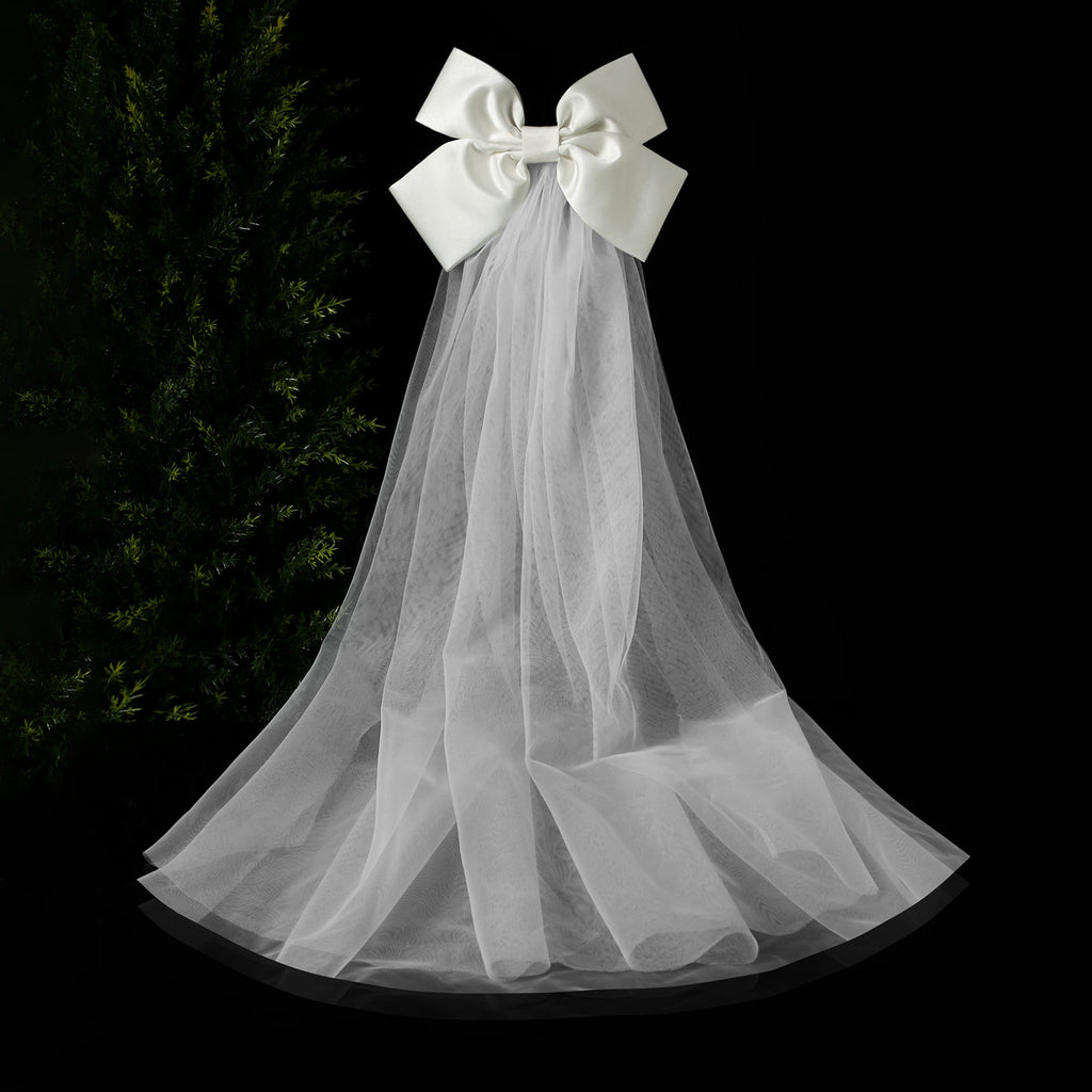 Tulle Bow Hair Clip With Long Streamers - 11White