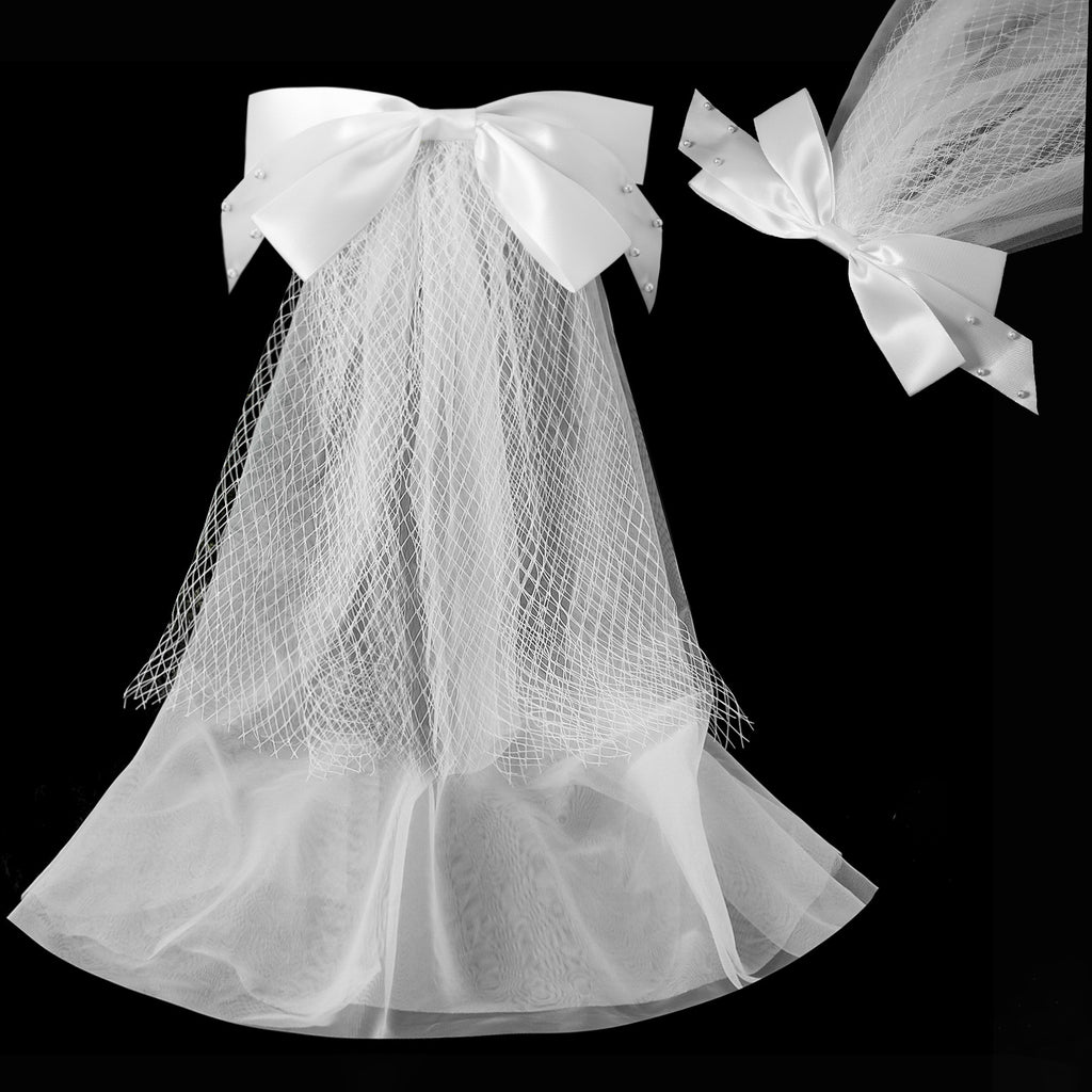 Tulle Bow Hair Clip With Long Streamers - 16White