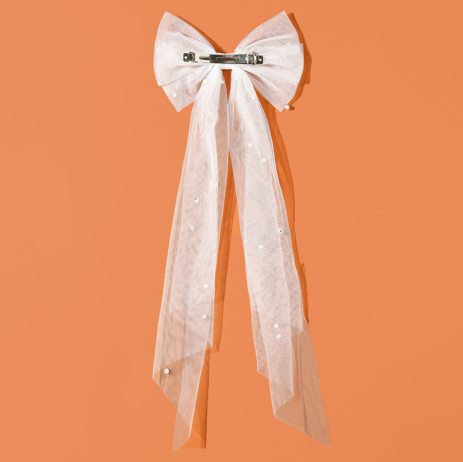 Tulle Bow Hair Clip With Long Streamers - view 1