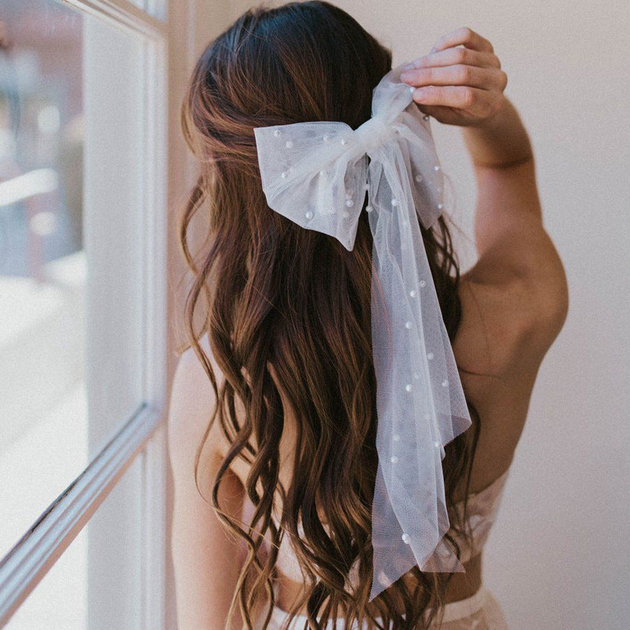 Tulle Bow Hair Clip With Long Streamers - view 3