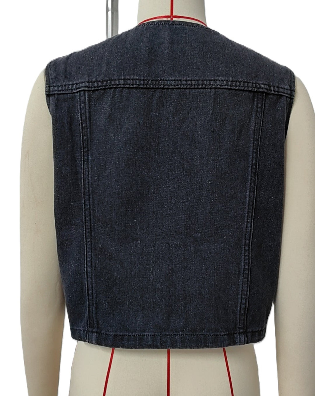 Cropped Sleeveless Button Front Denim Vest - Black - 1