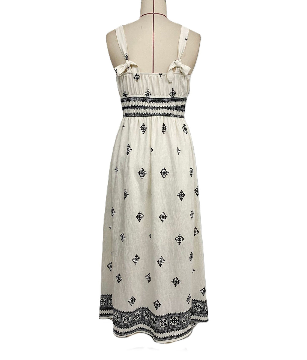 Boho Geo Print Smocked Waist Maxi Sundress - White - 2