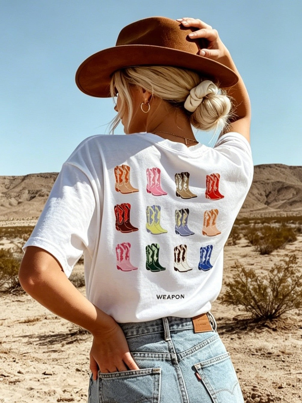 Rodeo Boots Back Print Relaxed Tee - White