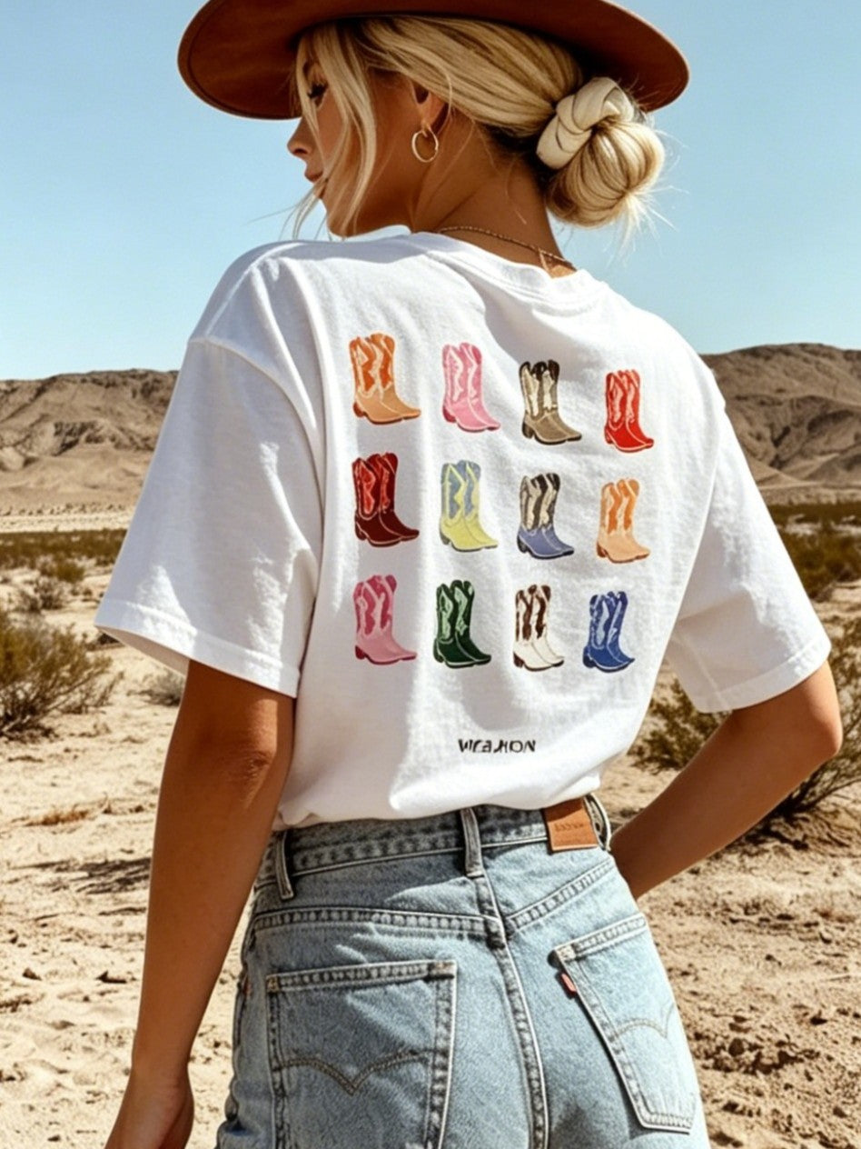 Rodeo Boots Back Print Relaxed Tee - White - 5