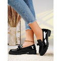 Patent Bow Lug Sole Loafers - Black