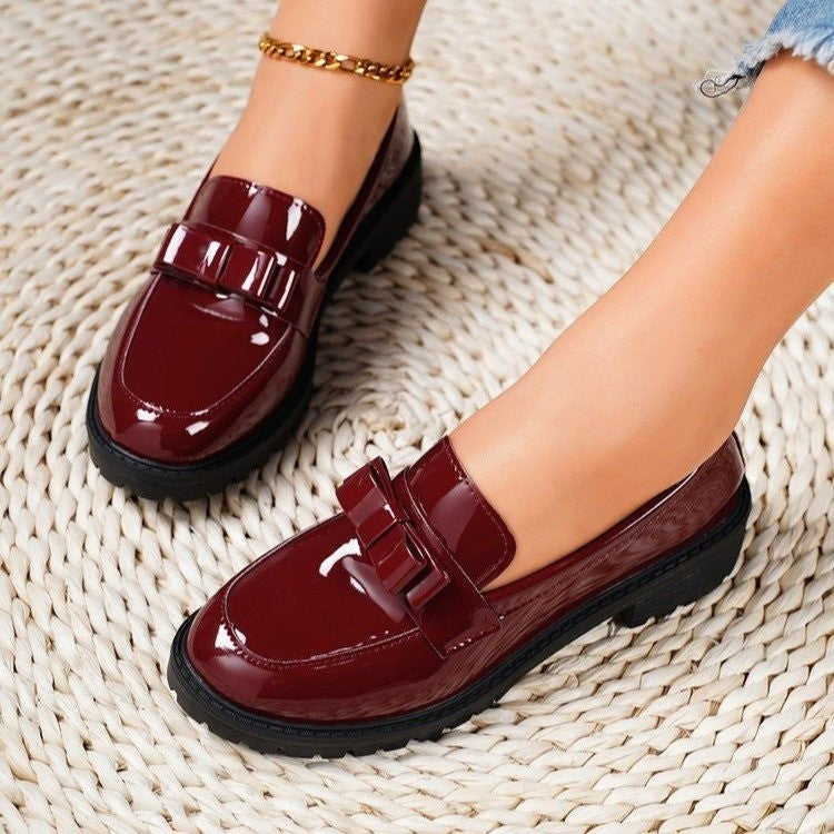 Patent Bow Lug Sole Loafers