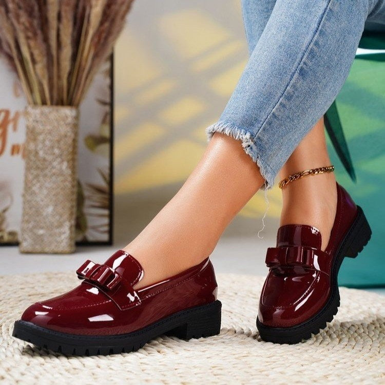 Patent Bow Lug Sole Loafers