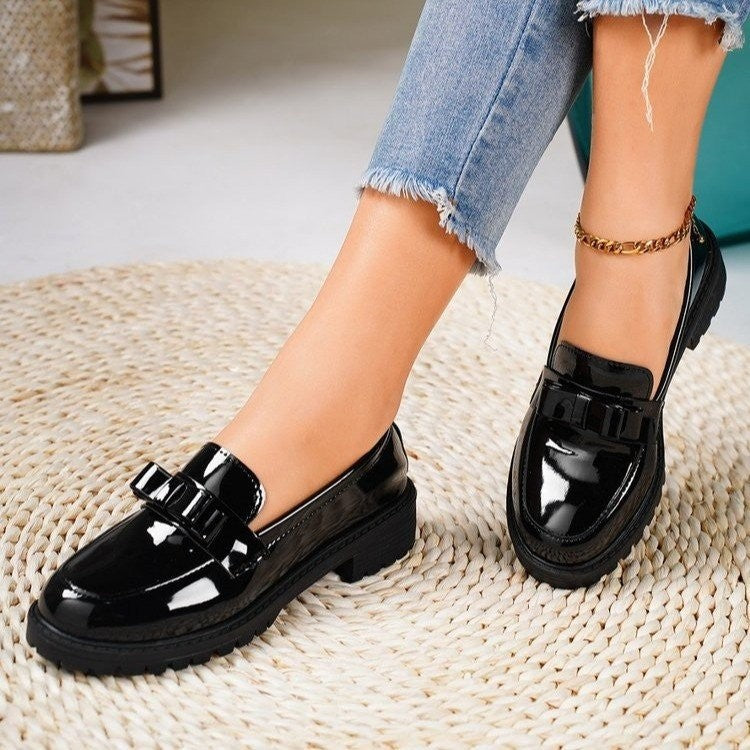 Patent Bow Lug Sole Loafers