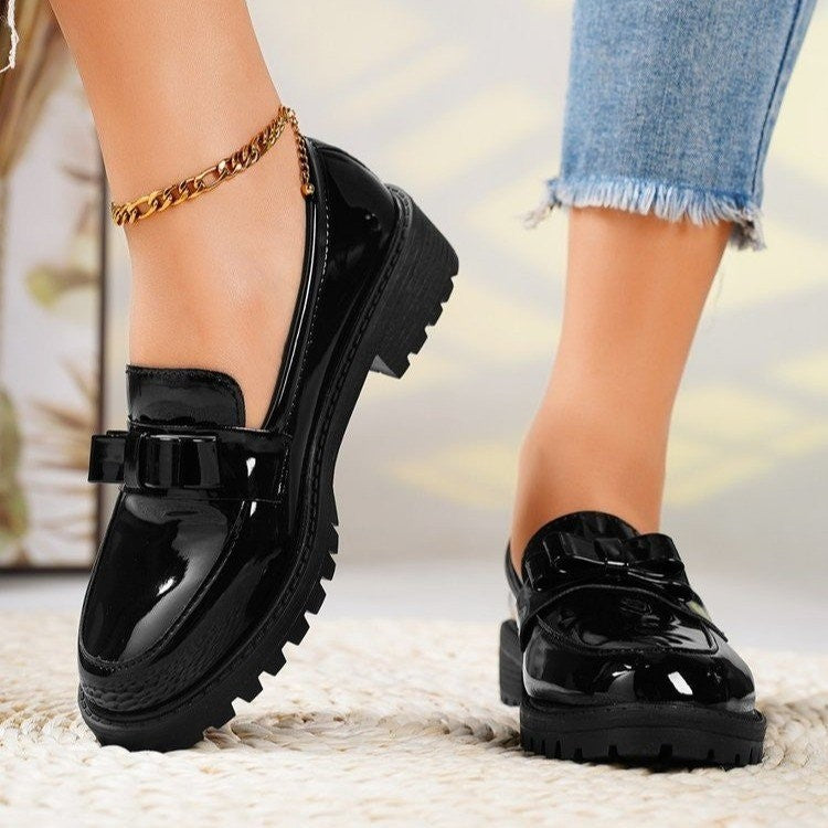Patent Bow Lug Sole Loafers