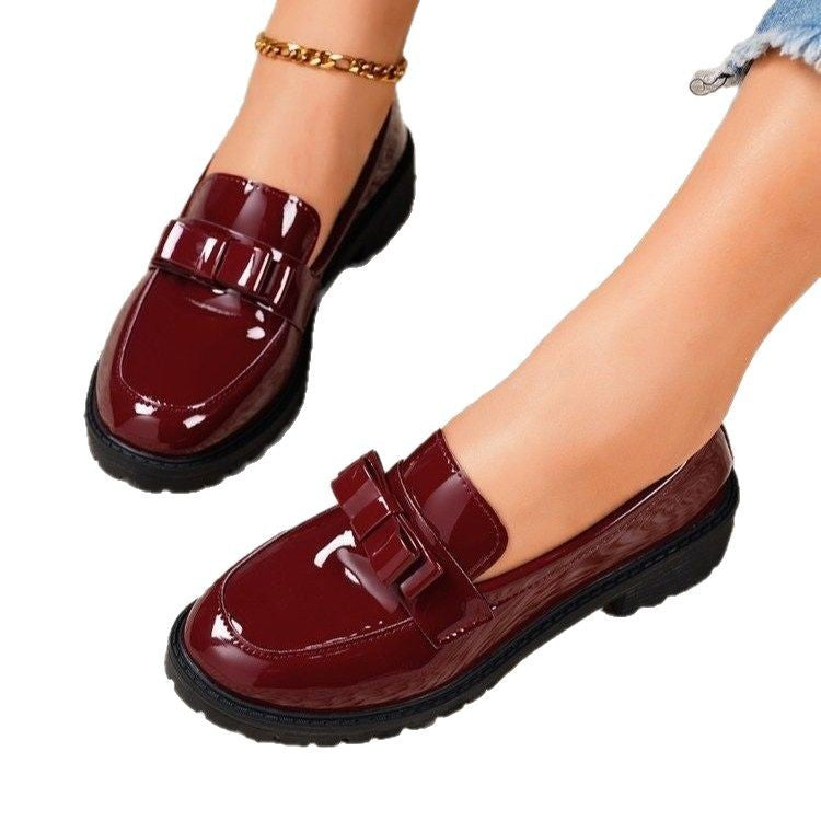 Patent Bow Lug Sole Loafers