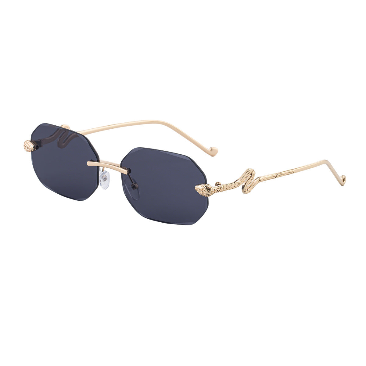 Rimless Octagon Sunglasses With Serpent Arms - C1