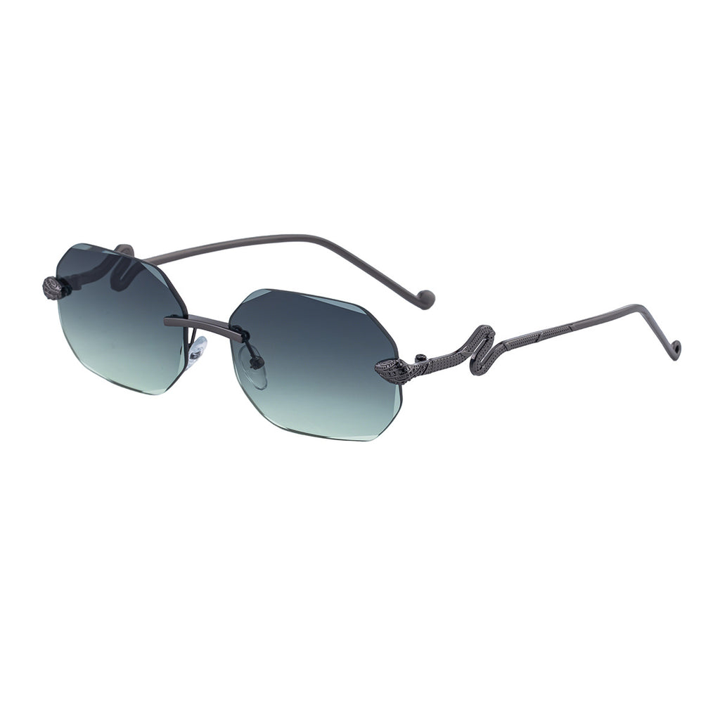 Rimless Octagon Sunglasses With Serpent Arms - C3