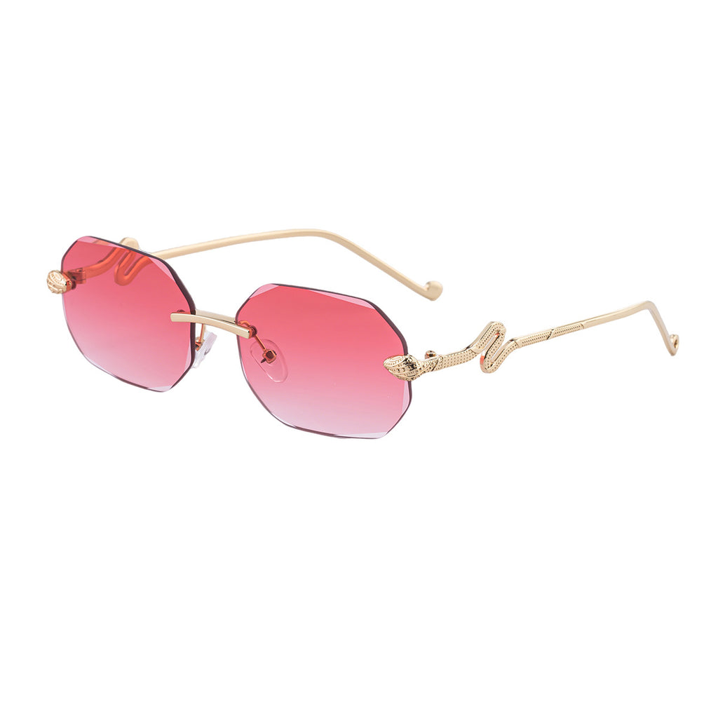 Rimless Octagon Sunglasses With Serpent Arms - C7