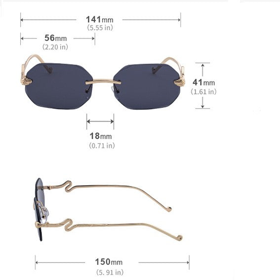 Rimless Octagon Sunglasses With Serpent Arms