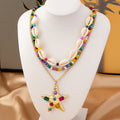 Layered Shell Bead Starfish Pendant Necklace - Color