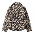 Leopard Print Quilted Open Front Jacket - Coffee