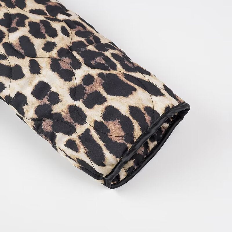 Leopard Print Quilted Open Front Jacket - Coffee - 3