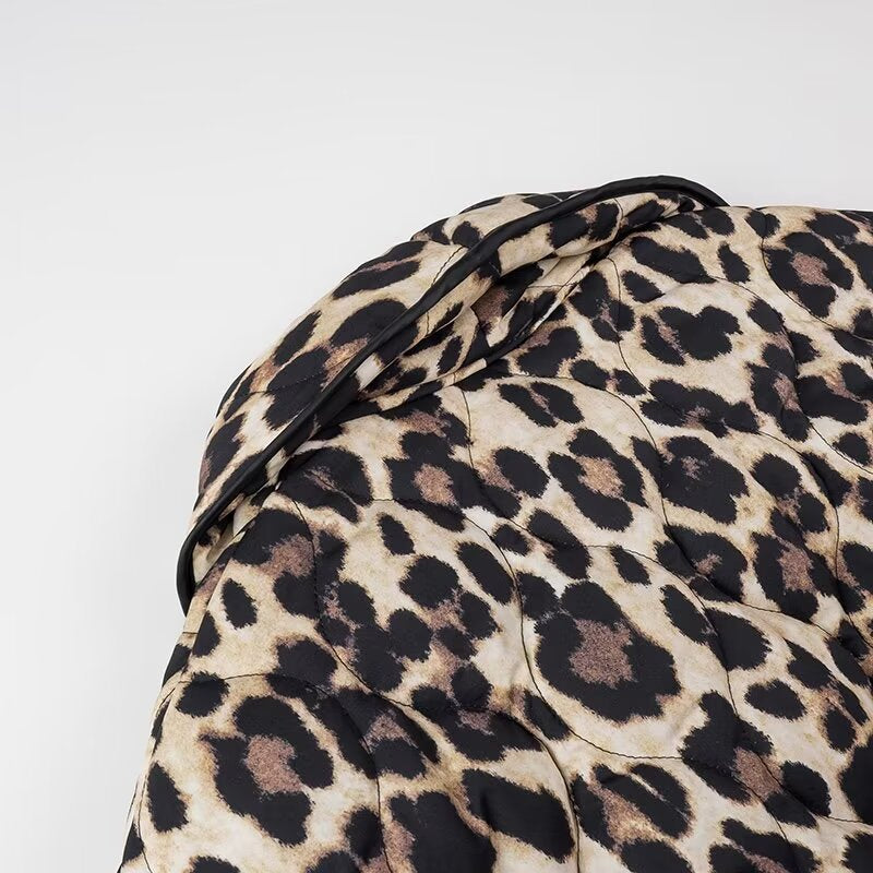 Leopard Print Quilted Open Front Jacket - Coffee - 4