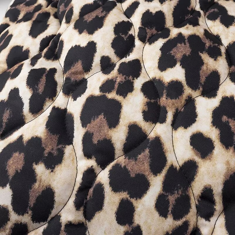 Leopard Print Quilted Open Front Jacket - Coffee - 5
