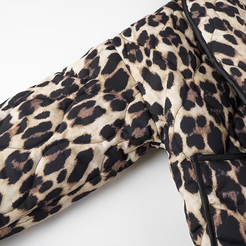 Leopard Print Quilted Open Front Jacket - Coffee - 7