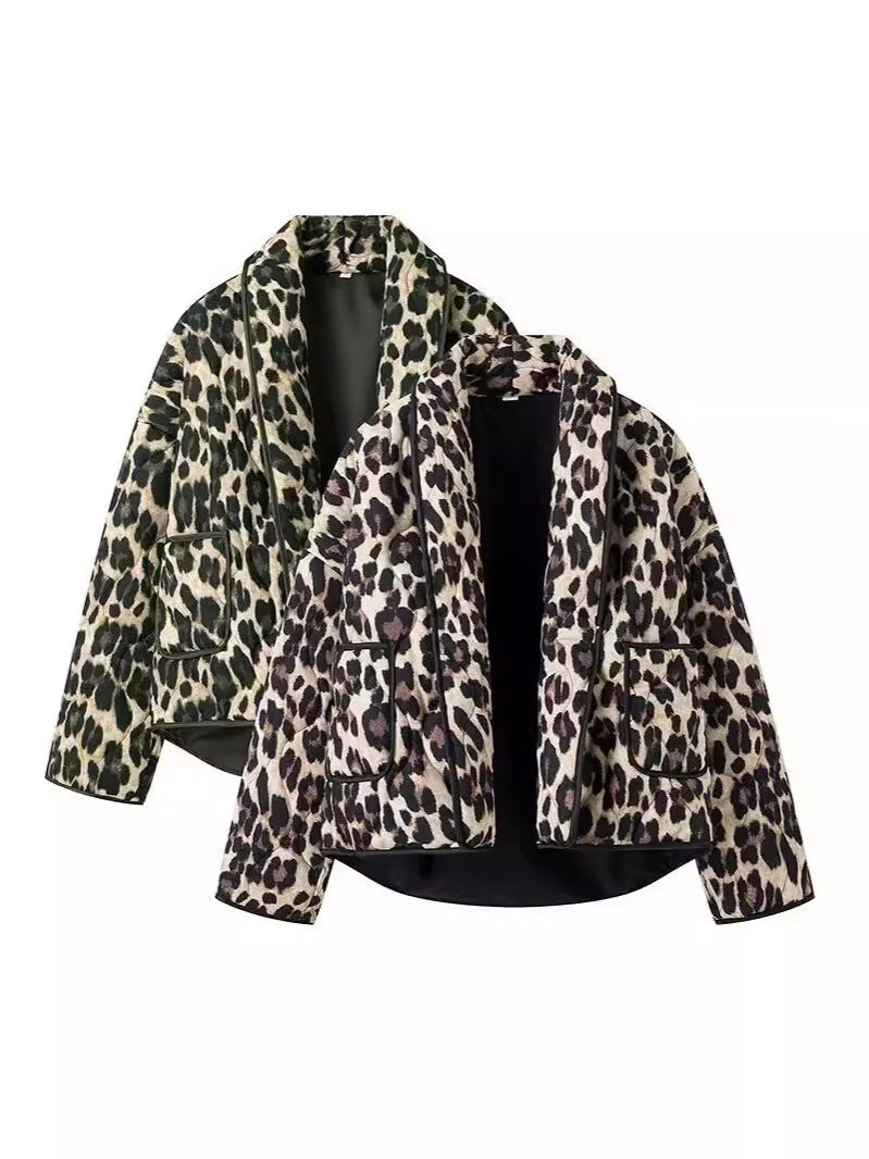 Leopard Print Quilted Open Front Jacket - view 1