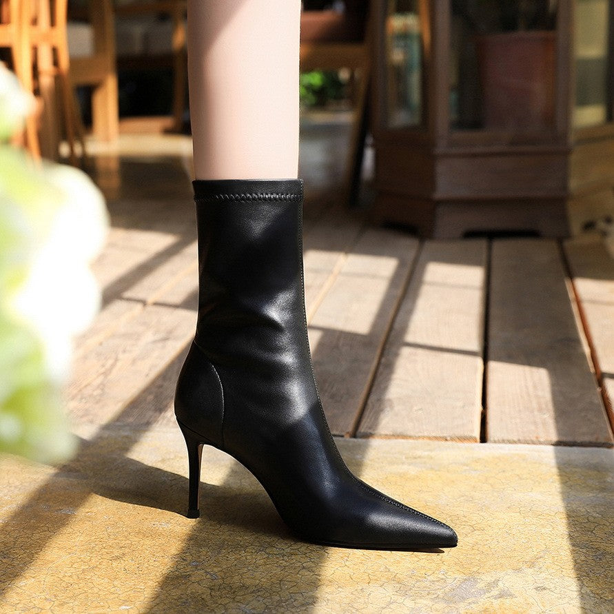 Pointed Toe Stiletto Sock Ankle Boots