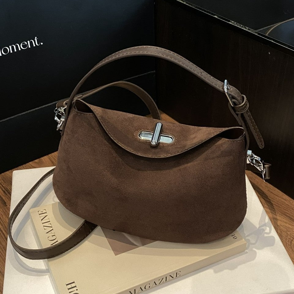 Faux Suede Crescent Shoulder Bag