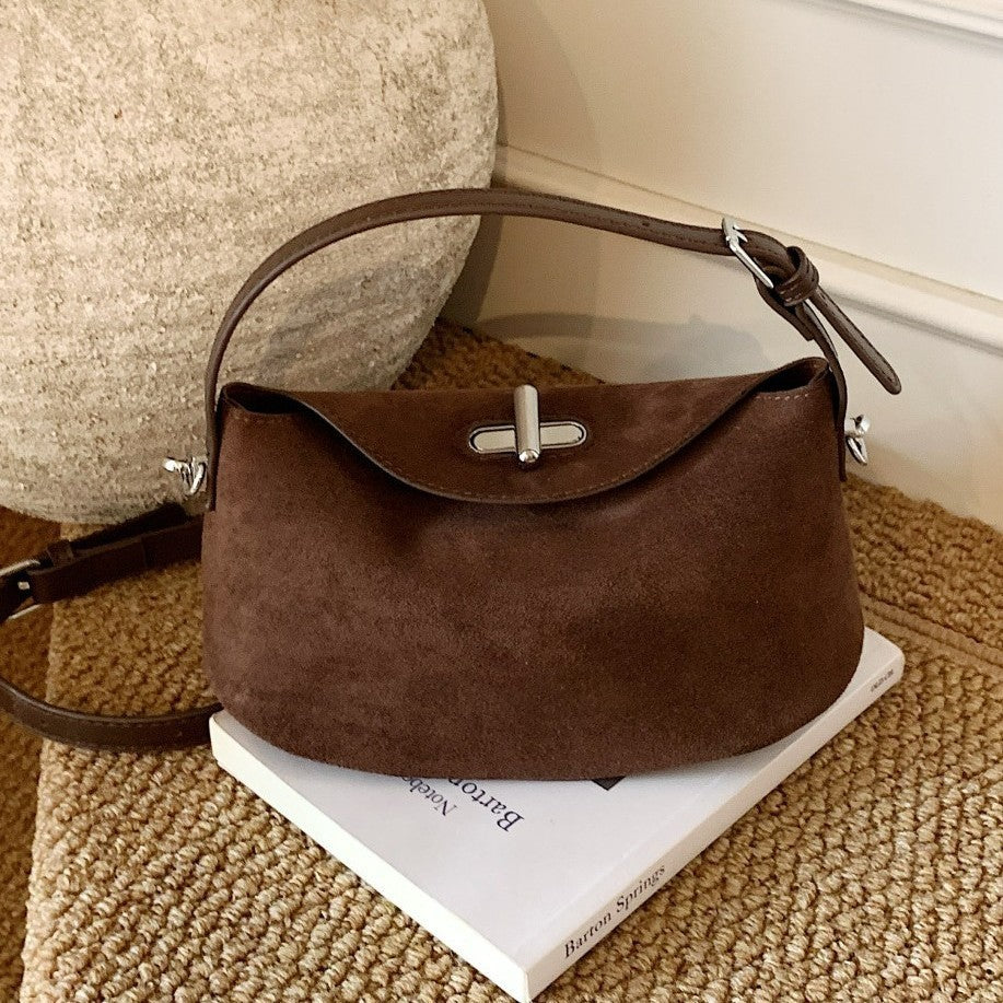 Faux Suede Crescent Shoulder Bag