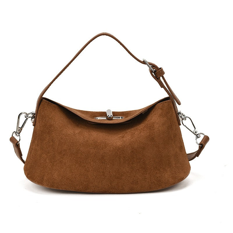 Faux Suede Crescent Shoulder Bag