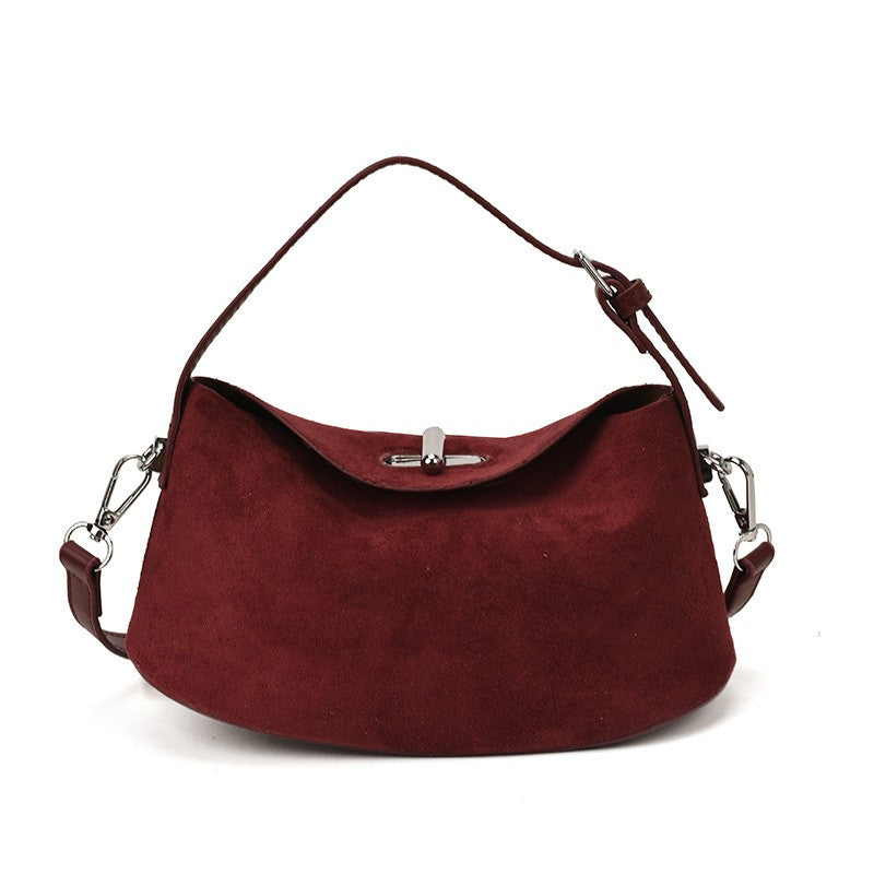 Faux Suede Crescent Shoulder Bag