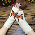 Fingerless Gloves With Butterfly Knit Motif - Beige