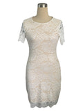 Floral Lace Short Sleeve Bodycon Dress - White