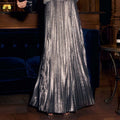 Shimmer Foil Pleated Elastic Waist Maxi Skirt - Silver Gray