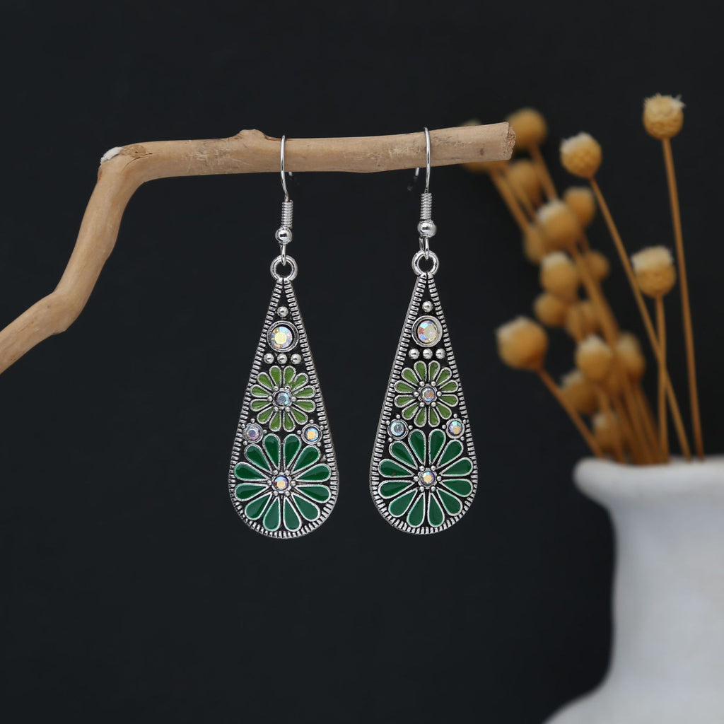Boho Enamel Daisy Teardrop Dangle Earrings - C1