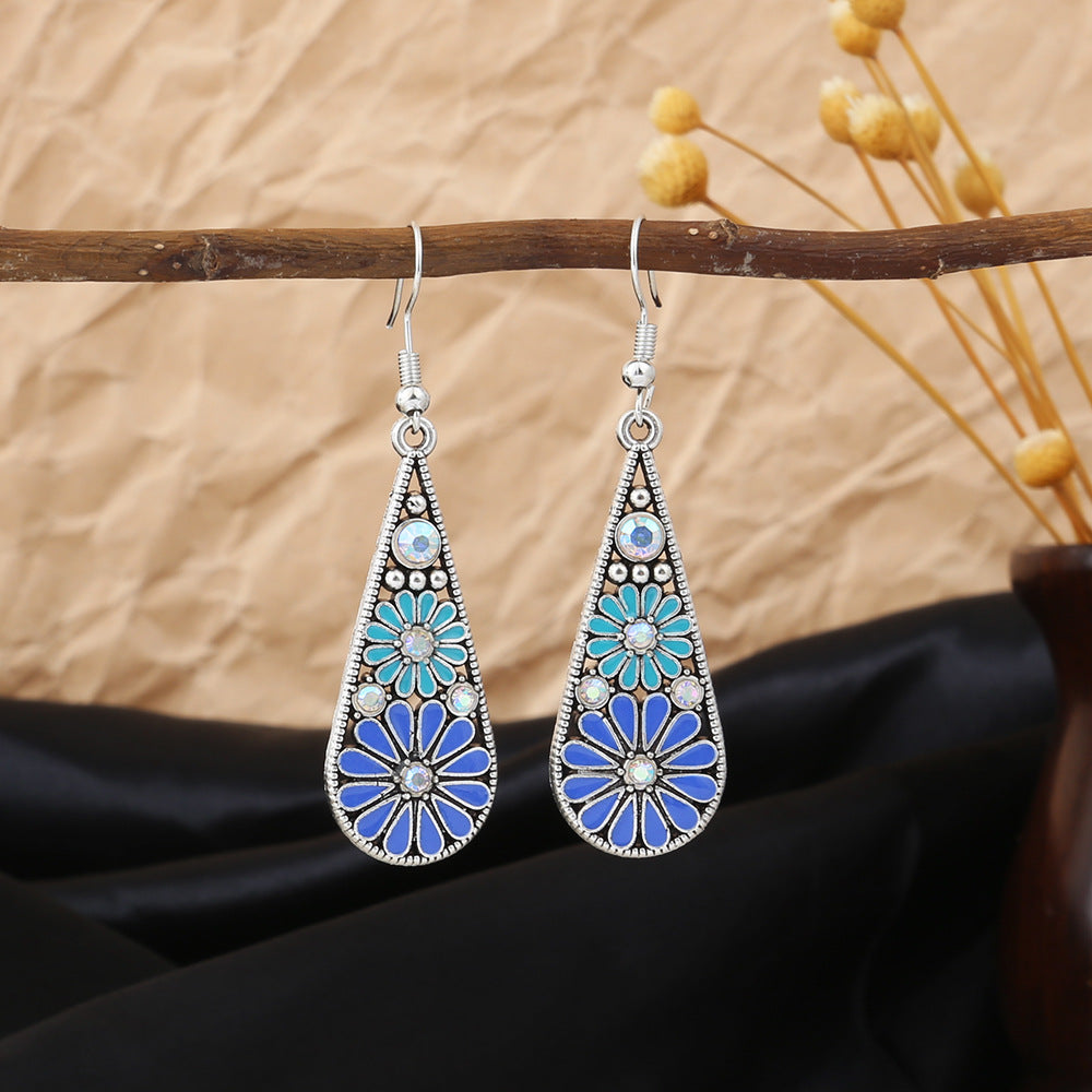 Boho Enamel Daisy Teardrop Dangle Earrings - C10
