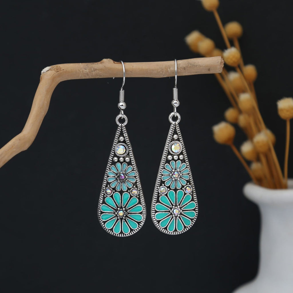 Boho Enamel Daisy Teardrop Dangle Earrings - C2