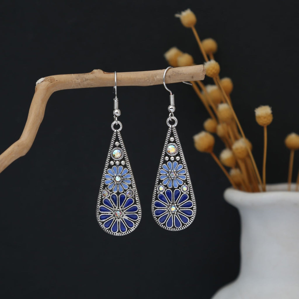 Boho Enamel Daisy Teardrop Dangle Earrings - C4