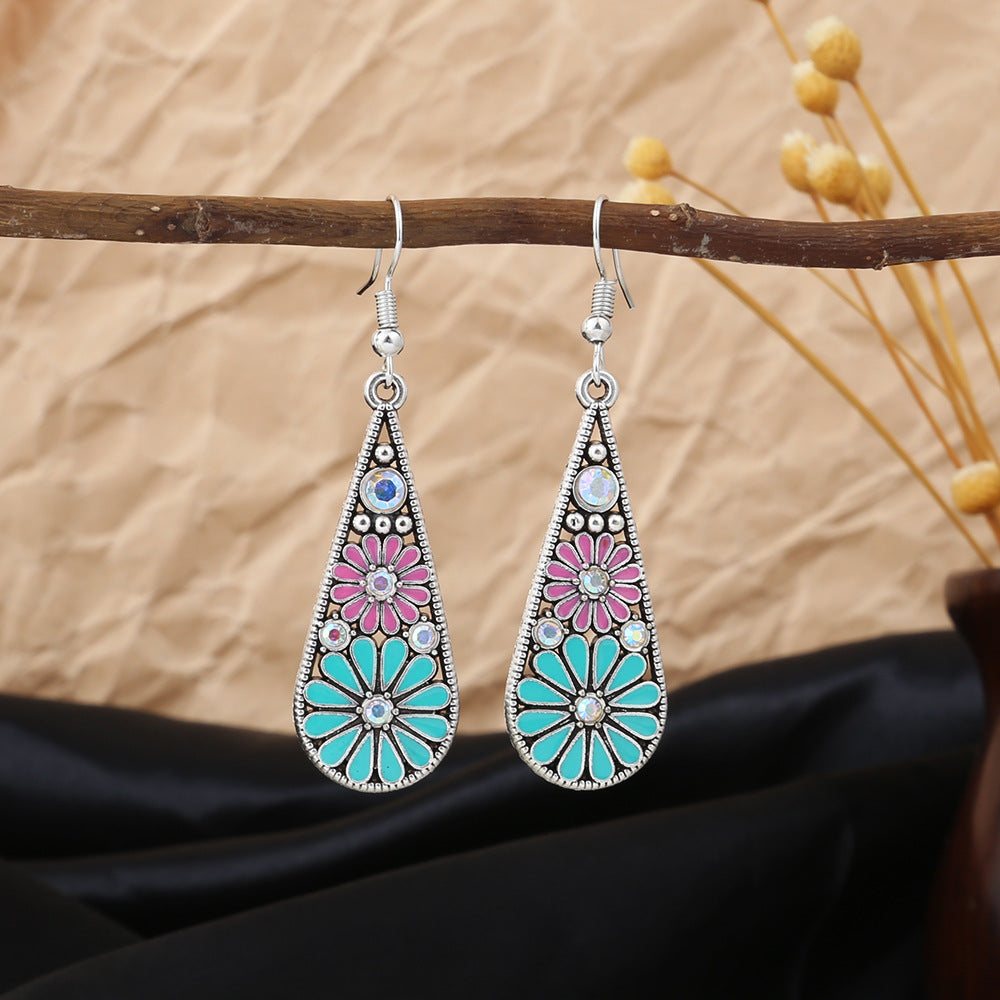Boho Enamel Daisy Teardrop Dangle Earrings - C7