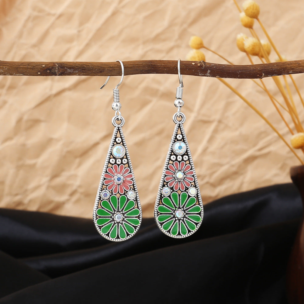 Boho Enamel Daisy Teardrop Dangle Earrings - C8