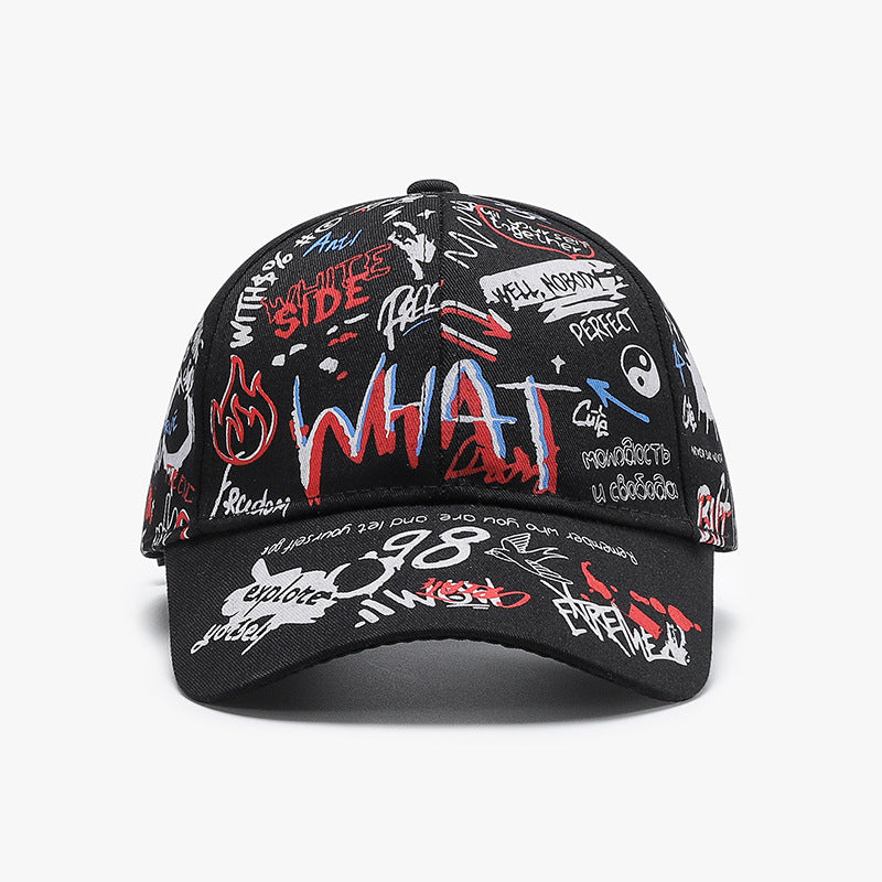 Graffiti Doodle Print Curved Brim Cap - C3