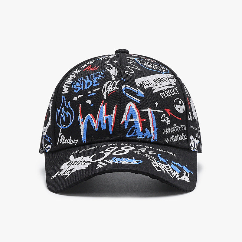 Graffiti Doodle Print Curved Brim Cap - C4