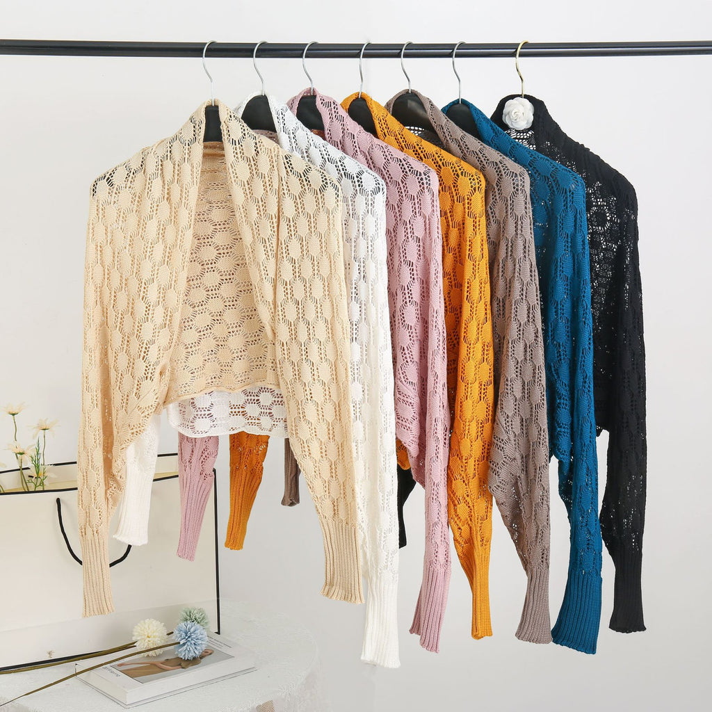 Pointelle Knit Open Front Cropped Shrug - Pink