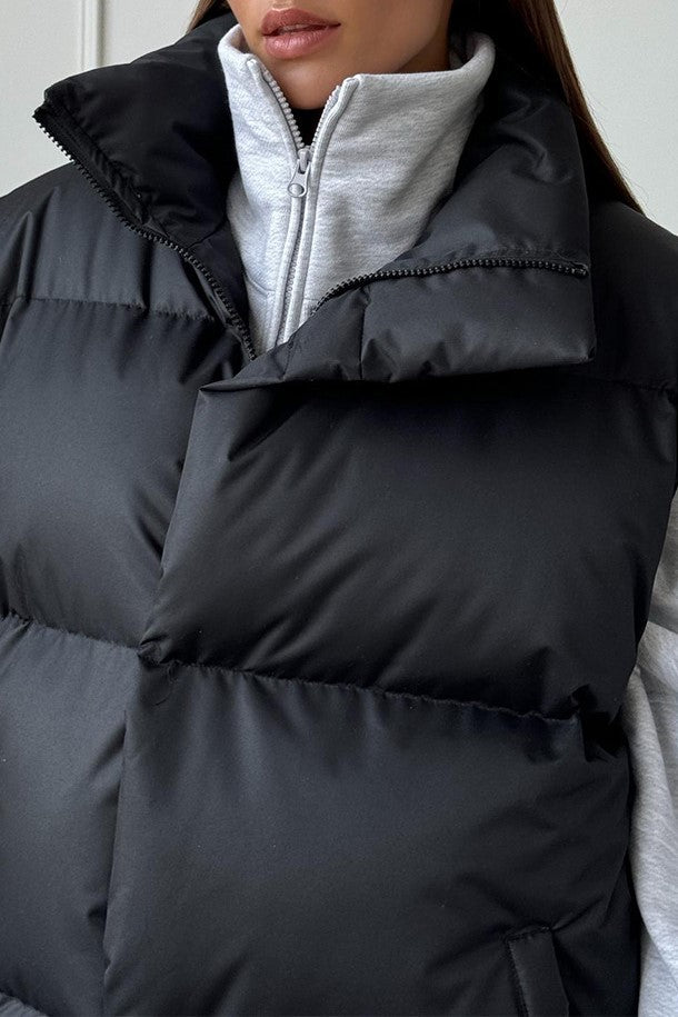 Longline Down Puffer Vest High Collar - black - 3