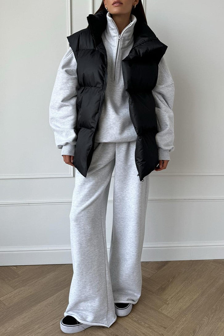 Longline Down Puffer Vest High Collar - black - 4