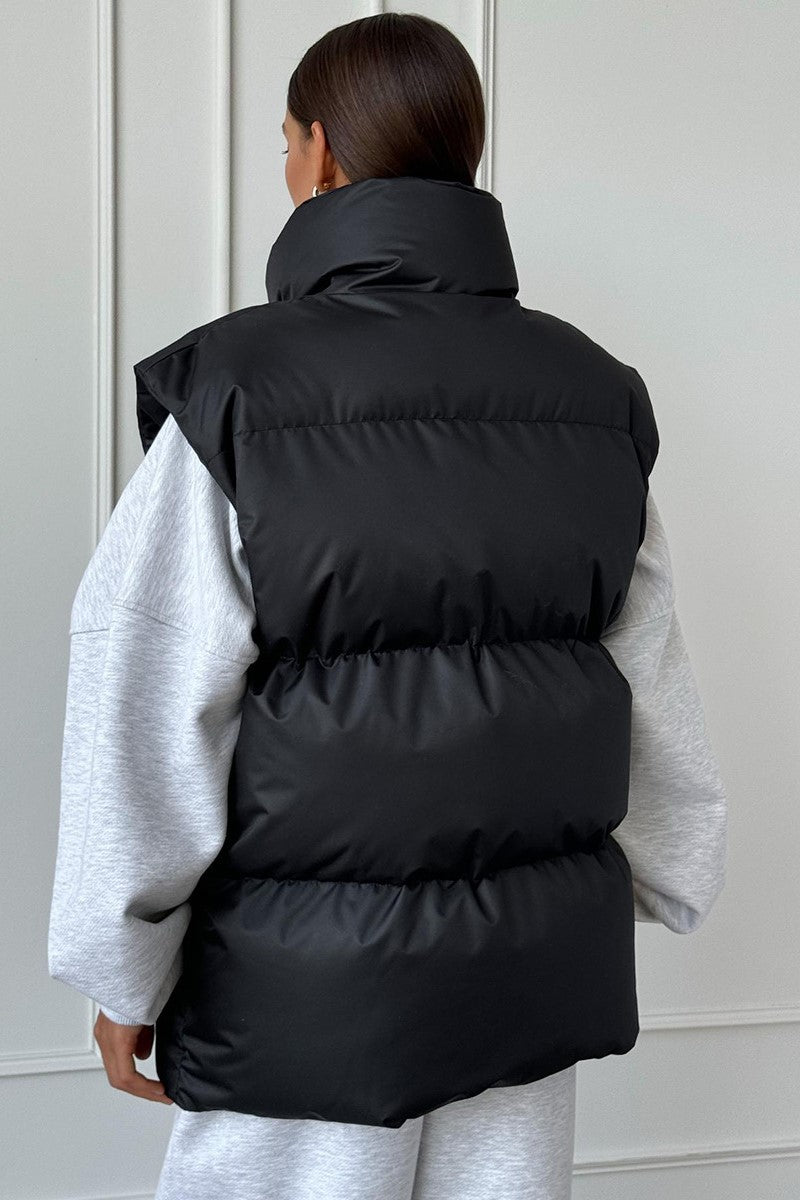 Longline Down Puffer Vest High Collar - black - 5
