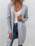 Open Front Longline Knit Cardigan With Pockets - Grey