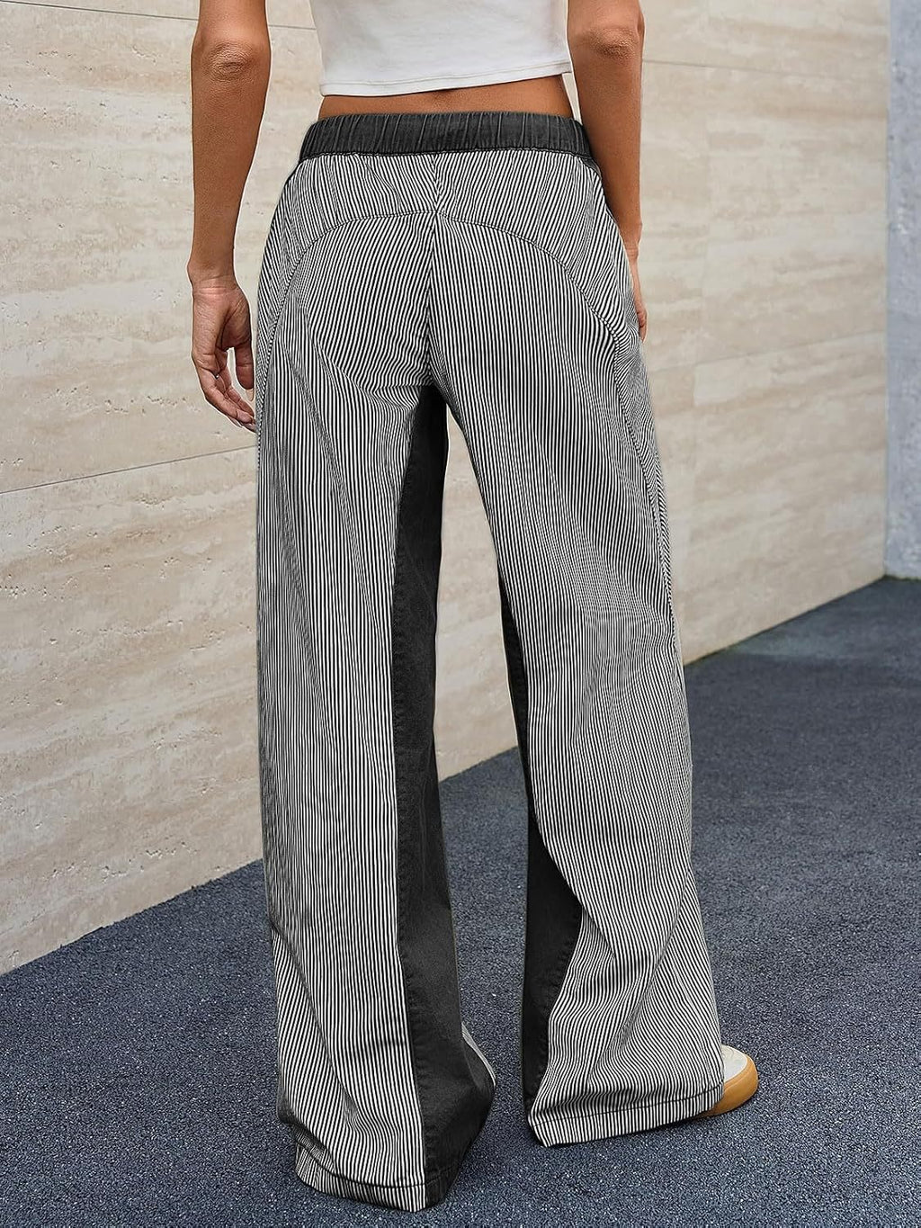 Pinstripe Panelled Wide Leg Drawstring Pants - view 1
