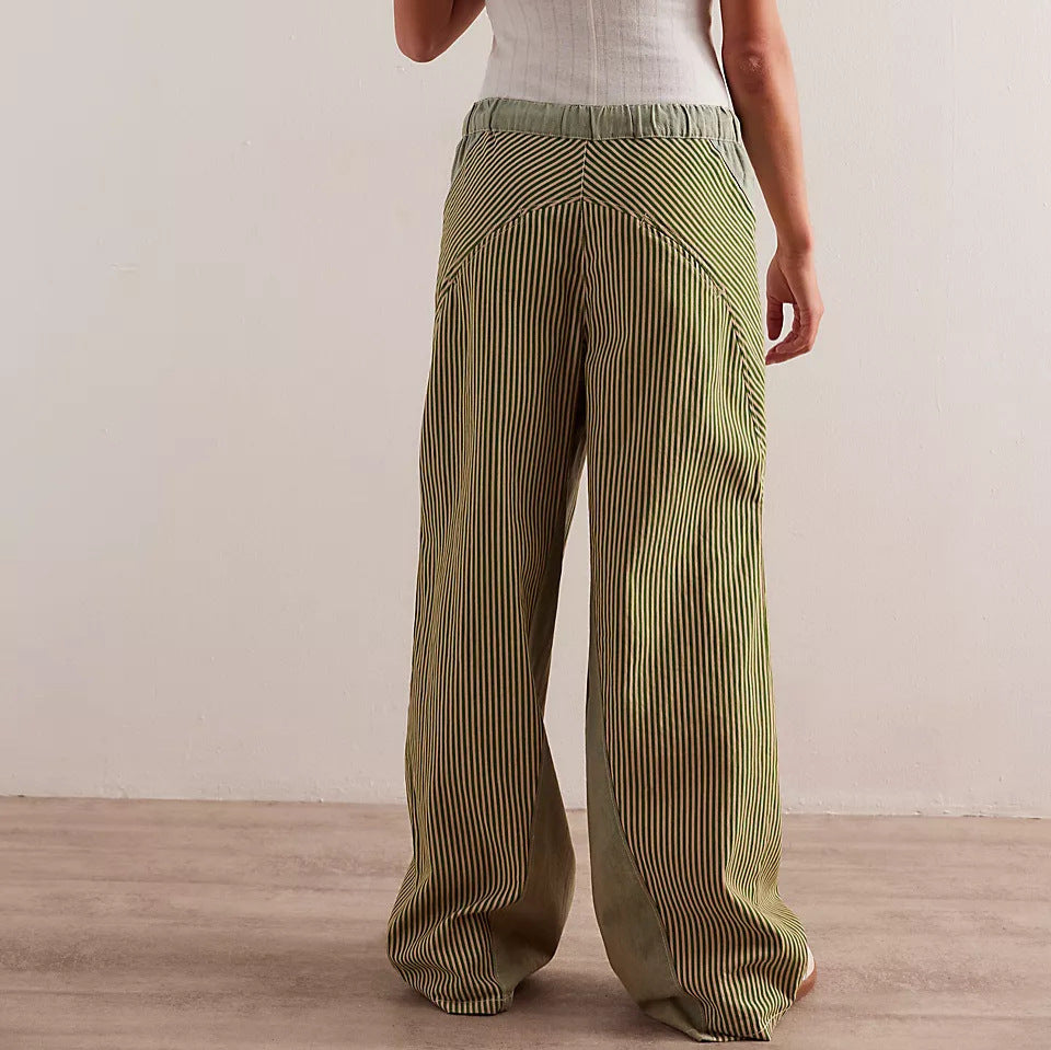 Pinstripe Panelled Wide Leg Drawstring Pants - view 3